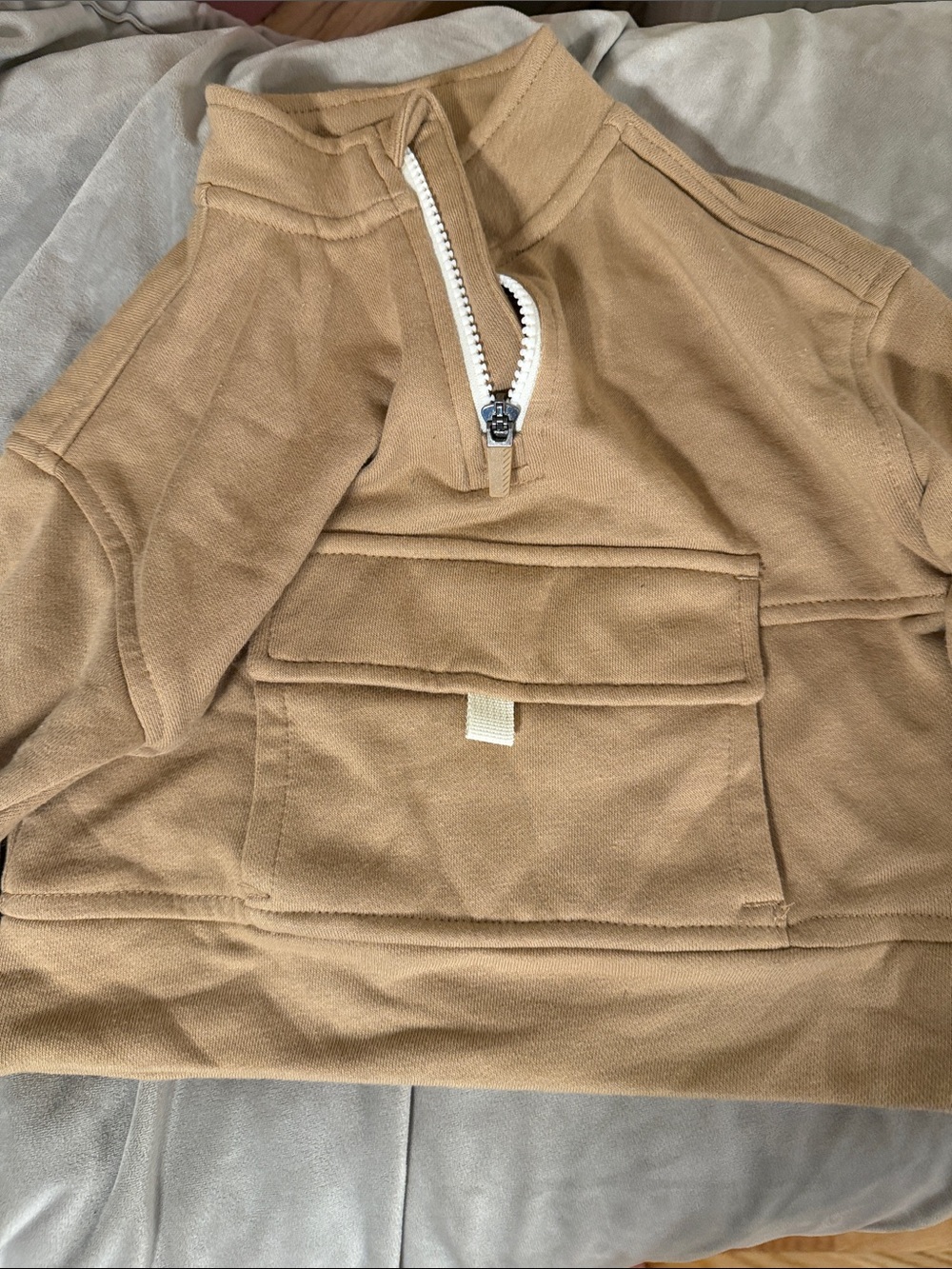 wonder nation Tan Half-Zip Pullover with Front Flap Pocket
